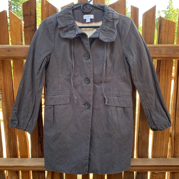 LOFT button up high collar satin lined trench coat - Picture 11 of 16